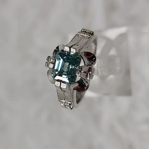 Moissanite Blue East West Emerald cut Ring